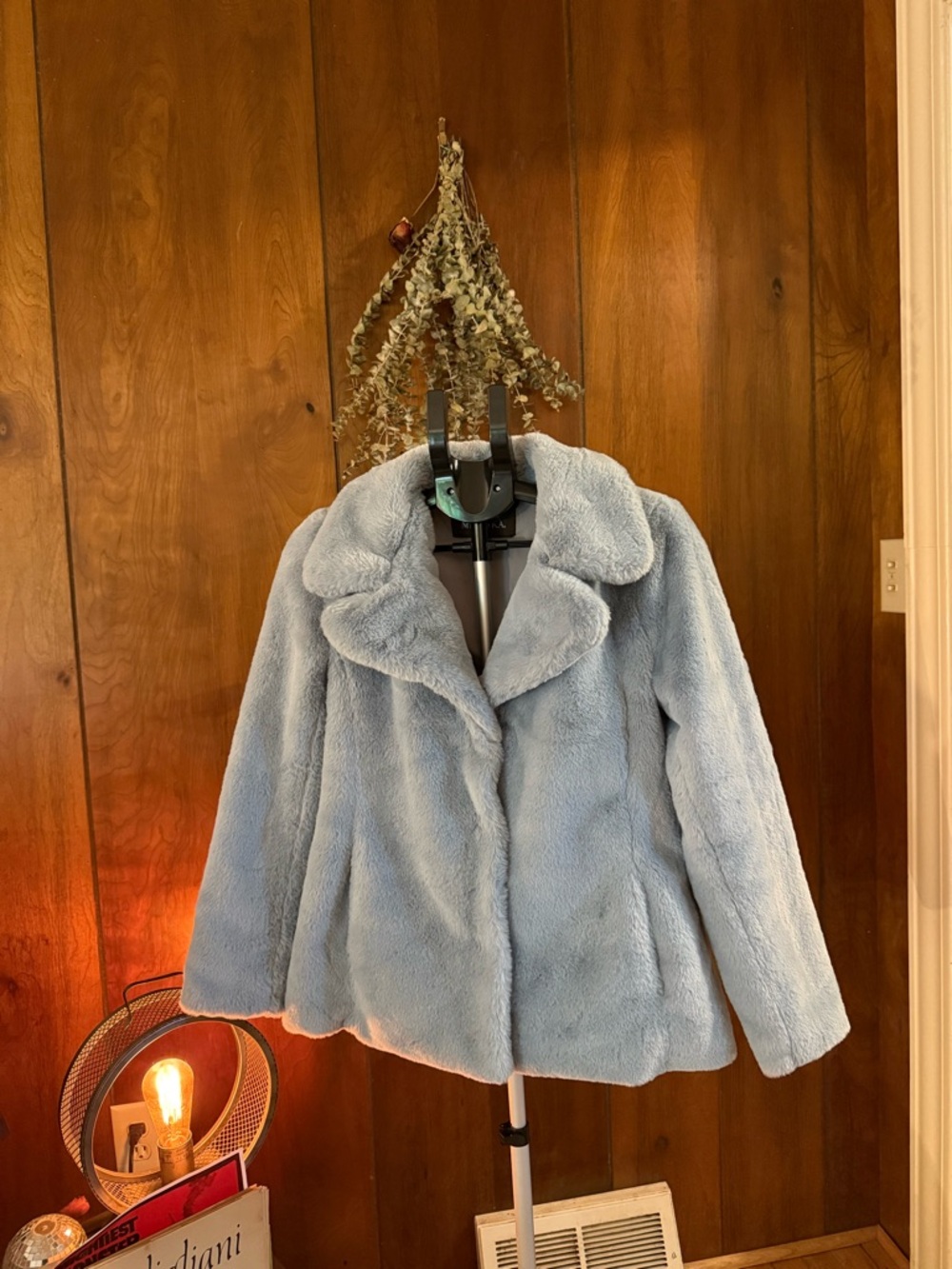 Badgley Mischka Light Blue Faux Fur Teddy Coat